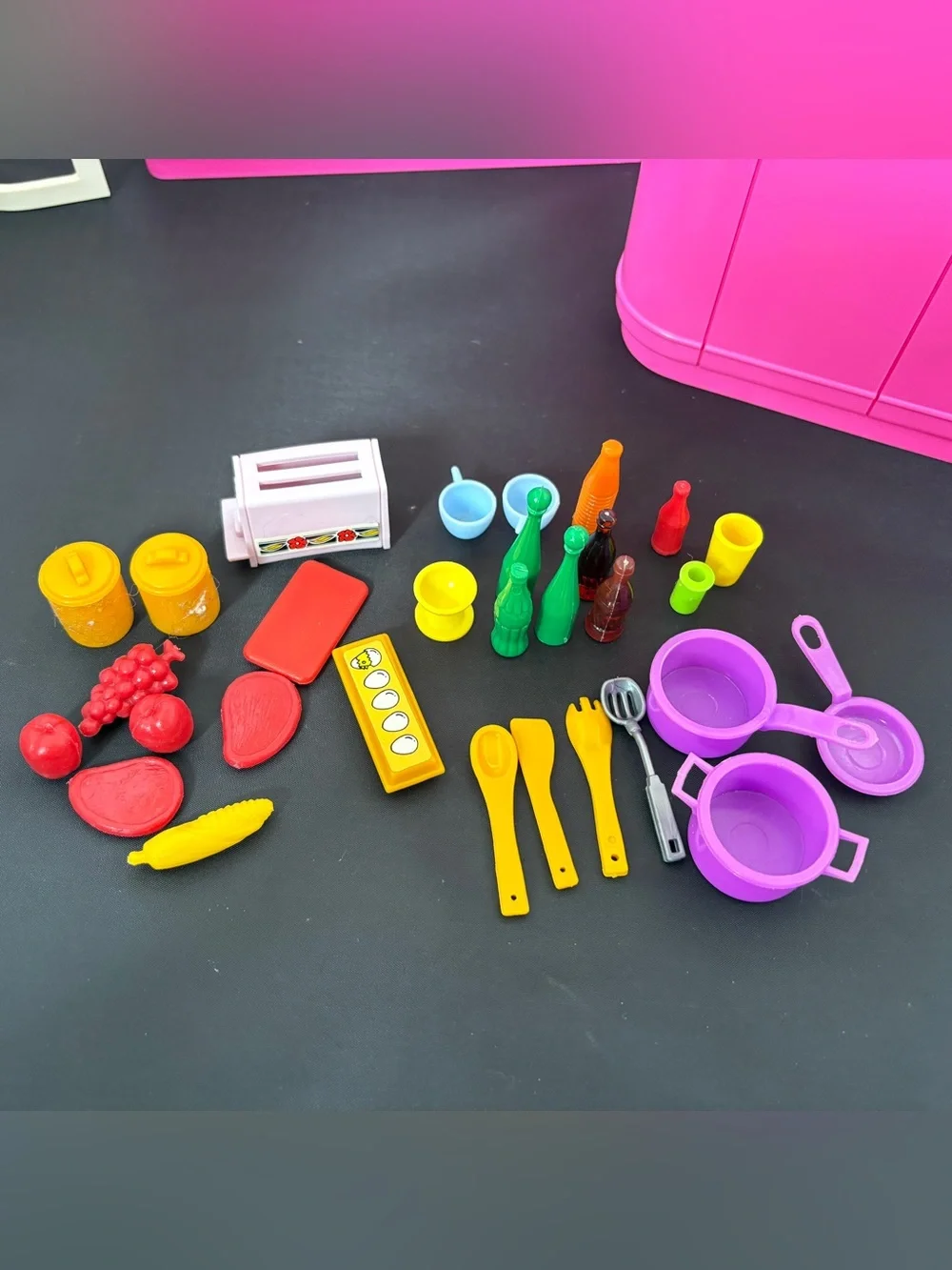 VTG Barbie Kitchen Playset 1990 Refrigerator Stove Sink Oven Chairs Accessories